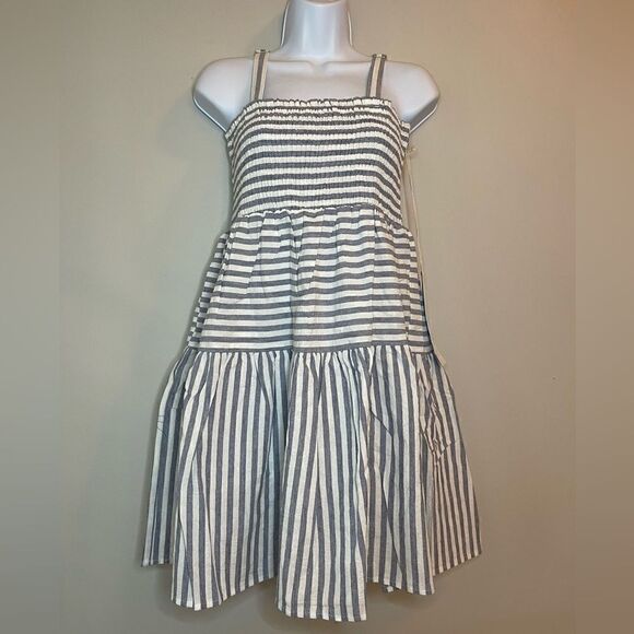 LUMIERE Urban Outfitters Stripe Smocked Blue & White Babydoll Dress Size Large - Picture 4 of 13